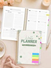 1pc A5 Weekly Planner, Non-Dated Spiral Schedule Book With Weekly Goals, To-Do & Habit Tracking, Christmas Gifts, Office Desk Accessories, Bible Study Materials - Rectangle - View 2
