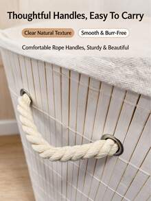 1pc Large Bamboo Woven Foldable Laundry Basket With Lid - Multicolor - View 12