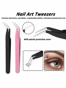 1pc Rhinestone Picker Tool, Dual-Head Dotting Pen And 2 Pairs Of Tweezers (Pink, Pink) - Choose Black Or White, Suitable For Picking Up Rhinestones And Accessories For Nail Art And Rhinestone Decoration - Multicolor - View 3