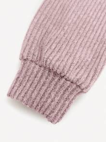Tween Girl Solid Color High Neck Dropped Shoulder Long Sleeve Ruched Casual Dress - Pink - View 6