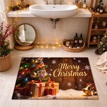 1pc Kitchen Floor Mat, Soft Faux Cashmere Material, Christmas Style Non-Slip Floor Mat, Kitchen Bedroom Doorway Entrance Mat, Bathroom Entryway Mat, Snowflake Christmas Tree Bell Pattern Mat, Suitable For Multiple Scenes Non-Slip Floor Mat, Room Decor, Holiday Gift - Multicolor - View 5