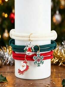 1pc Christmas Woven Rope Bracelet, Santa Claus Snowflake Bell Pendant Stackable Wristband, Christmas Holiday Adjustable Knot Bracelet, Unisex Holiday Jewelry Gift - Multicolor - View 5