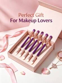 Dual-Ended Eyeshadow Brush Set, Double-Sided Eye Makeup Brushes With Purple Handle, Suitable For Eyeshadow, Blending, Highlighting And Detail Application, Multi-Functional Eye Makeup Tool For Beginners, Women And Daily Beauty Care, Portable For Travel - Multicolor - View 9