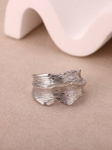 Vintage Asymmetrical Wavy Pleated Line Women's Gold Ring, Suitable For Mom, Best Friend, 18K Gold Plated Double Layer Twisted Design Fashion Jewelry Accessory, Christmas, Birthday Gift - Various - View 8