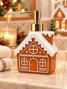 Exquisite Gingerbread House Shaped Press Soap Dispenser - Holiday Christmas Style Decor, Suitable For Hand Soap Or Dish Soap, Perfect For Bathroom And Kitchen Countertop - Multicolor - View 2