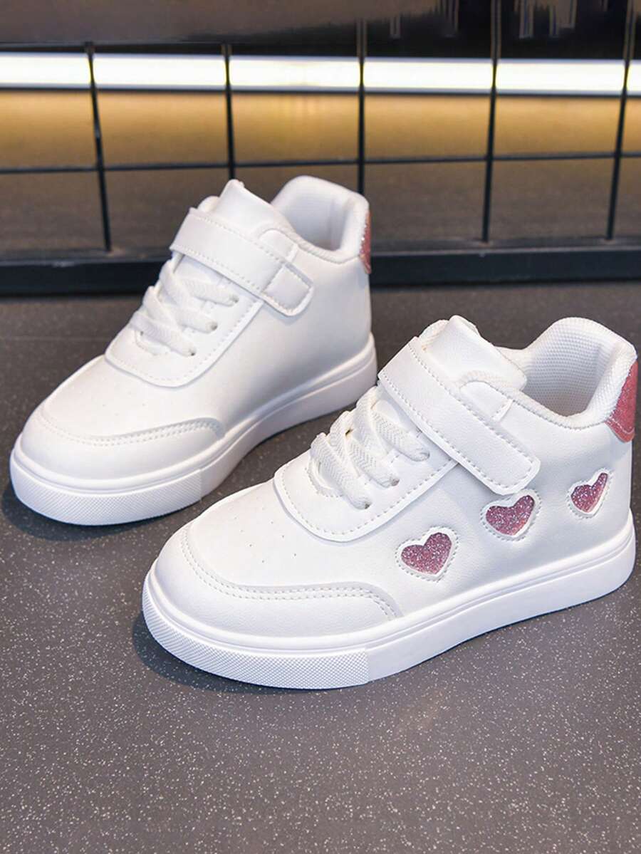 Toddler Girls High Top Sneakers With Glitter Heart Decor - Hook And ...