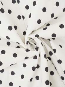 Women's Stand Collar Polka Dot Jacket, Asymmetric Button Long Sleeve Slim Fit Casual Outerwear - White - View 7