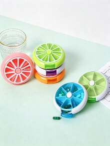 3/2/1pc Rotating Pill Box, Transparent Round Portable Weekly Pill Dispenser, Travel Pill Box With Cleaning Brush, Random Color - one-size - View 8
