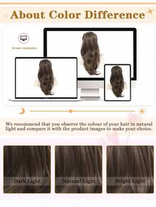 20inch Drawstring Ponytail Extensions Clip In Ponytail High Layered Wavy Pony Tail Light Brown Hair Extensions Synthetic Clip In Hairpiece For Women, Halloween - Light Brown - View 9