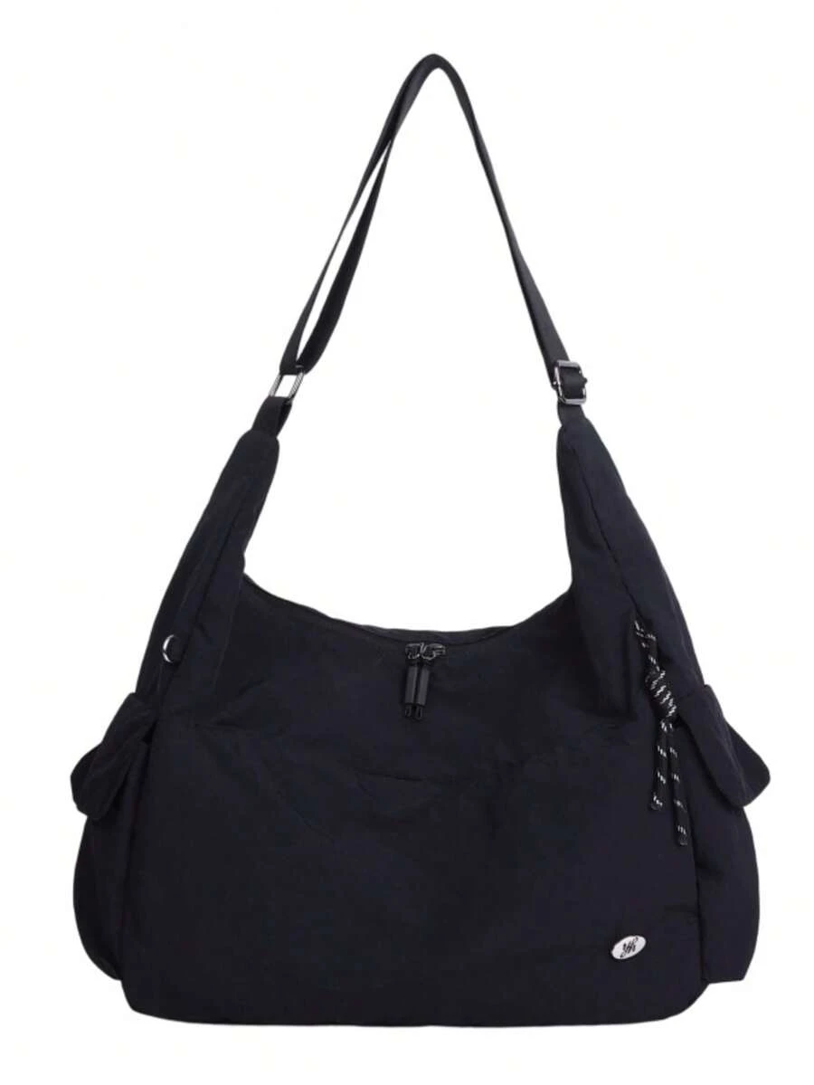 Navy Blue Nylon Large Capacity Tote Bag With Adjustable Shoulder Strap, Multiple Pockets, Lightweight, Commuter Casual One Shoulder Crossbody Large Bag