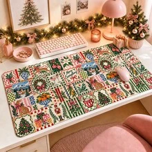 1pc Vintage Christmas Patchwork Desk Mat, Multi-Purpose Makeup Nail Art Table Pad, Large Non Slip Desktop Protector S/M/L/XL - View 5