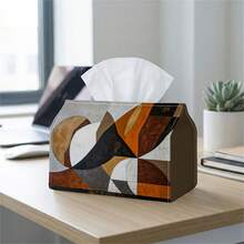 1pc Modern Geometric Design Tissue Box, Rounded Shape In Brown, Grey And White Tones, Decorative Storage Solution For Holiday Home Decor, Kitchen And Living Room - Multicolor - View 5