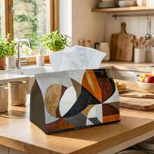 1pc Modern Geometric Design Tissue Box, Rounded Shape In Brown, Grey And White Tones, Decorative Storage Solution For Holiday Home Decor, Kitchen And Living Room - Multicolor - View 7
