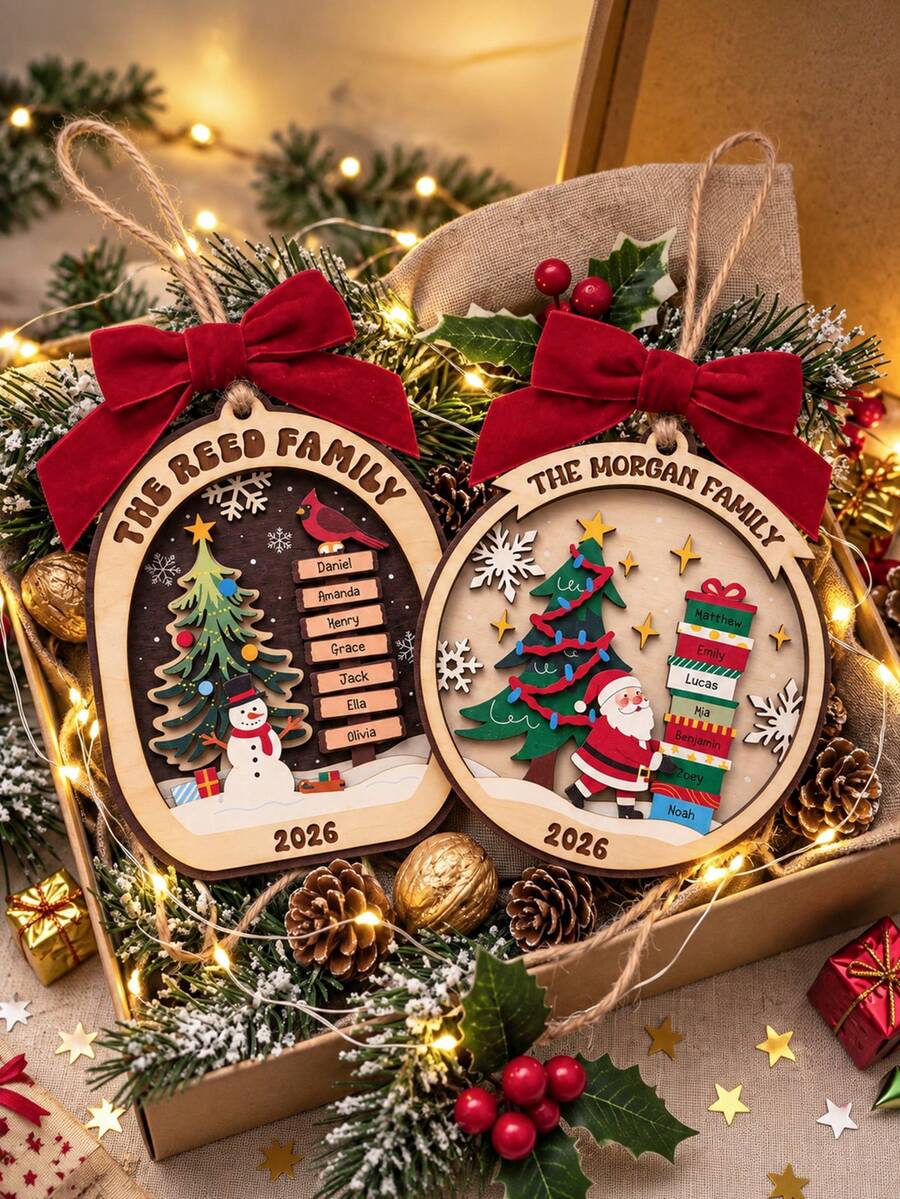 Personalized Family Christmas Hanging Ornament, Customized 2026 Christmas Tree Ornament, Christmas Decoration, Christmas Gift - Multicolor - View 1