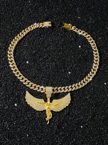 1pc Men's Full Rhinestone Cuban Chain Hip Hop Style Personalized Large Angel Wing Pendant Necklace - Angel Wings - View 5