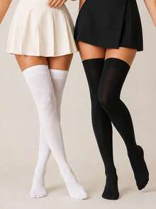 1/2 Pairs Women's Velvet Over The Knee Socks, Soft Comfortable Thigh High Stockings For Spring Autumn, Daily Wear & Christmas Gift - Multicolor - View 4