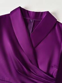 French Elegant Women's Summer Short Sleeve Casual Set, Suitable For Daily Wear, Parties And Gatherings, A-Line Loose Deep V-Neck Midi Dress - Purple - View 5