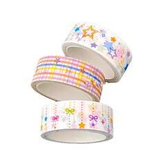 3pcs Light Star Diary Washi Tape Set, Rainbow Line Star Bow Plaid Girl Planner Decoration Tape - Multicolor - View 7