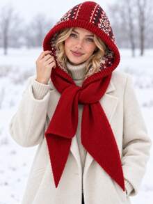 1pc Women's Pattern Hooded Knit Warm Decorative Casual Cute Style Hooded Scarf Suitable For Skiing, Outdoor, Outing In Autumn/Winter - Multicolor - View 15