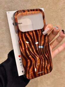 奢華豹紋 4 色拼接波浪斑馬條紋手機殼，相容 iPhone 18 Pro Max 18 Pro 17 Pro Max 17 Pro 17 Air 17 12 13 14 15 16 Pro Max 14 Plus 15 Plus 16 Plus 11 17 16 15 14 13 12，亮面保護殼 - 棕色 - 查看 4