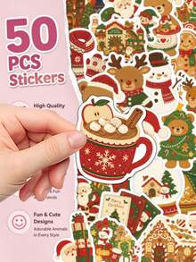 50pcs Hand Drawn Christmas Stickers For Adults Teens Sticker Enthusiasts Scrapbooking Journaling Laptops Skateboards More, Add A Fun Touch To Your Devices! - one-size - View 7