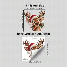 1Pc Cute Reindeer Christmas Window Clings Static Decals Santa Hat String Lights Kids Room Holiday Decor Window Decals - Multicolor - View 15