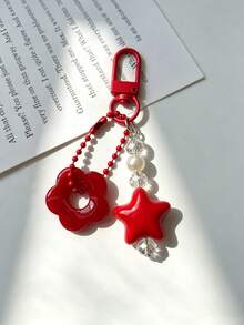 Red Flower Acrylic Star Keychain, Beaded Pendant, Cute Style Backpack Key Decoration Small Charm - Multicolor - View 1