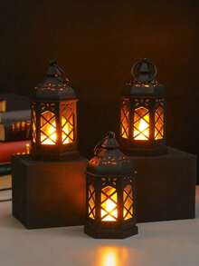 LED Hexagonal Lantern, Holiday Atmosphere Candle Light, Vintage Creative Night Light, Suitable For Holidays, Living Room, Bedroom, Party, Birthday, Gift, Desktop Decoration Ornament Night Light - Decorative Lights - View 8