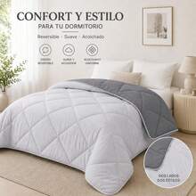 Edredón Reversible de Dos Caras, Colcha Acolchada Suave para Cama, Diseño Liso y Versátil, Ropa de Cama para Dormitorio, 180x240/220x240/240x260 cm - GRIS CLARO-OS - Ver 7