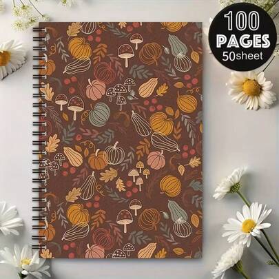 1PC 2D Flat Plane Horizontal Line Notebook [Autumn Story] Pumpkin Mushroom Theme Spiral Notebook,A Fall Harvest-Themed Lined Spiral Notebook, Perfect For Personal Journaling Or As A Gift For Friends And Family, Ideal For Back-To-School Or Halloween