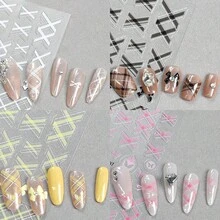 6/2PCS Cute Plaid Nail Art Stickers – Self-Adhesive 3D Designs Featuring Crisscross Patterns And Bows; Perfect For Winter Holiday Nail Decor And DIY Salon-Style Manicures. - Multicolor - View 10