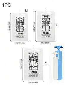 1pc Transparent Vacuum Compression Bag Clothes Hook Hanging Clothes Storage Organizer Bag Clothes Dust Cover Compression Bag Household Clothes Storage Bag - Multicolor - View 11