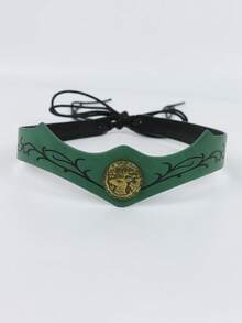 1pc Green Leather Elf Headband, Vintage Floral Vine Rose Crown Headpiece, Forest Fairy Style Renaissance Cosplay Halloween Party Hair Accessory - TD - View 2