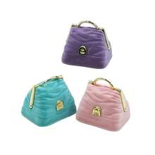 1pc Mini Plush Handheld Coin Purse, Cute Compact Portable Soft Scratch-Resistant Decorative, Premium Plush With Gold Hardware Small Storage Bag, Cute Sweet Girl Style Solid Color Macaron Blue Purple Pink Three Colors, Mini Shell Handbag Design, Pleated Texture Metal Lock Handheld Design, Coin Earphone Lip Balm Small Jewelry Storage, Mini Handheld Coin Purse Storage Bag, Daily Outing Party Gift Children Birthday Valentine's Day Gift - Multicolor - View 5