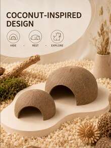 1pc Natural Coconut Shell Small Pet Hideout, Hand-Polished Semi-Circular Hamster Gnawing & Resting Nest, Small/Large Size Optional, Suitable For Hamsters, Gerbils And Rats Daily Habitat - Round - View 7