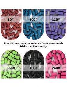 300pcs Nail File Strips, Suitable For Nail Grinder, Multiple Grit Sizes (#80, #100, #120, #150, #180, #240), Mixed Colors, Includes 2 Grinding Heads, Portable Storage Box, Nail Care Supplies - Multicolor - View 4