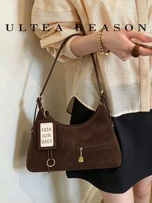1pc Solid Color PU Leather New Women's Bag, Shoulder Bag, Crossbody Bag, Hobo Bag, Fashion Square Handbag, Suitable For Commuting, Shopping, Dating, Work - Coffee - View 2