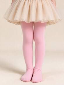 1 Pair Baby Tights, Infant Leggings, One-Piece Tights, Princess Style, Baby Girl Dance Socks, Solid Color, Versatile Minimalist Style - Pink - View 4