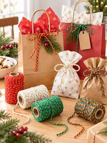 خيط عيد الميلاد، مادة حرفية لتغليف الهدايا لمشاريع DIY، مظهر معدني ناعم مضفر باللون الأحمر والأخضر والأبيض والذهبي، استخدام زخرفي لصناديق الهدايا وديكور الحفلات والحرفيين المنزليين والعائلات، لوازم عيد الميلاد والعطلات والسنة الجديدة - متعدد الألوان - مشاهدة 5
