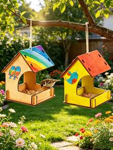 1pc/2pcs Rustic Wooden Bird Cage, Self-Assembly - Hanging Bird House, Suitable For Hummingbirds And Parrots, Wall-Mounted Bird Feeder House, Sturdy Structure, No Battery Required, Attracts Pollinating Insects (Rustic Style Garden Bird House) - A - View 10