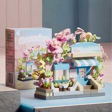 1pc Mini Street View Flower Shop Building Blocks Set, Pastel Macaron Color DIY Assembly Model With Floral Details, Desktop Ornament Collectible Display Piece, Home Decor Creative Gift For Building Enthusiasts Teens And Adults - Multicolor - View 8