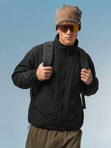 Caldwick Jaket Pria Musim Panas dengan Lapisan Jala, Kerah Tegak, Bahan Nilon, Ringan, Bernapas, Kasual, Tahan Angin, Jaket Bersepeda, Gaya Kargo Vintage Amerika - Hitam - View 1
