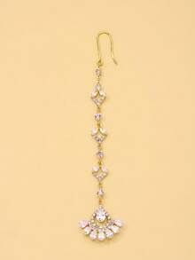 1pc Luxurious Vintage Rhinestone Forehead Chain, Sparkling Crystal Dangle Headpiece, Wedding Party Bridal Accessory - Rhinestones - View 7