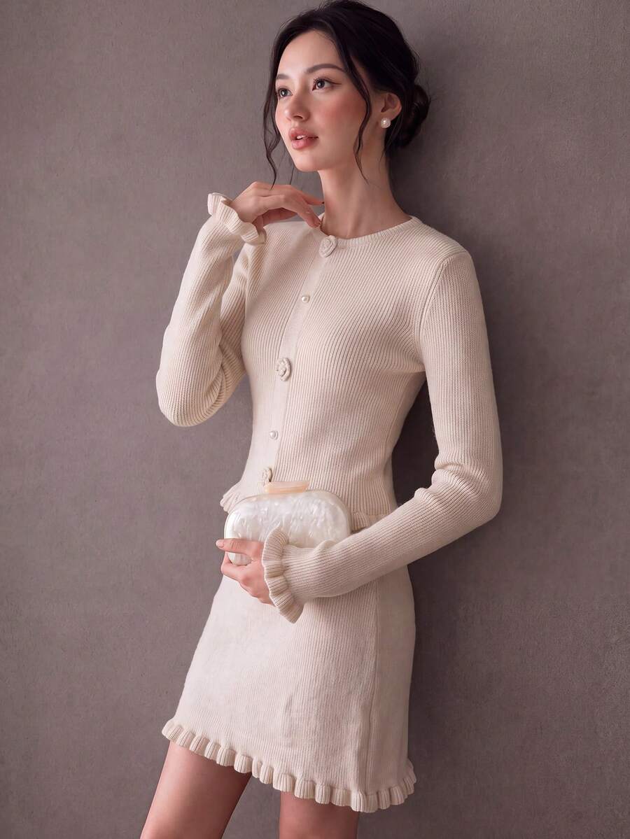 Women's Autumn/Winter Elegant Minimalist Knit Pullover & Skirt 2 Pieces Set - Off-white - View 1