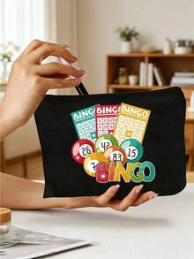Bingo Letter Print Travel Toiletry Bag, Colorful Ribbon Decor, Cartoon Fun Multi-Function Canvas Bag, Charger Storage Bag, Travel Makeup Essentials Bag: Women's Travel Essentials Bag, Unisex Zipper Bag, Lightweight Travel - Multicolor - View 2