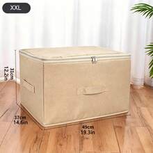 Zippered Storage Box With Handle, Foldable Storage Bin With Lid, Home Cube Storage Basket, Wardrobe Clothes Organizer - Beige - View 8