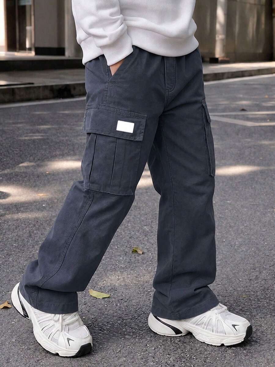 1pc Boys' Fashion Outdoor Sports Versatile Casual Cargo Pants, Spring/Autumn - Grey - View 1