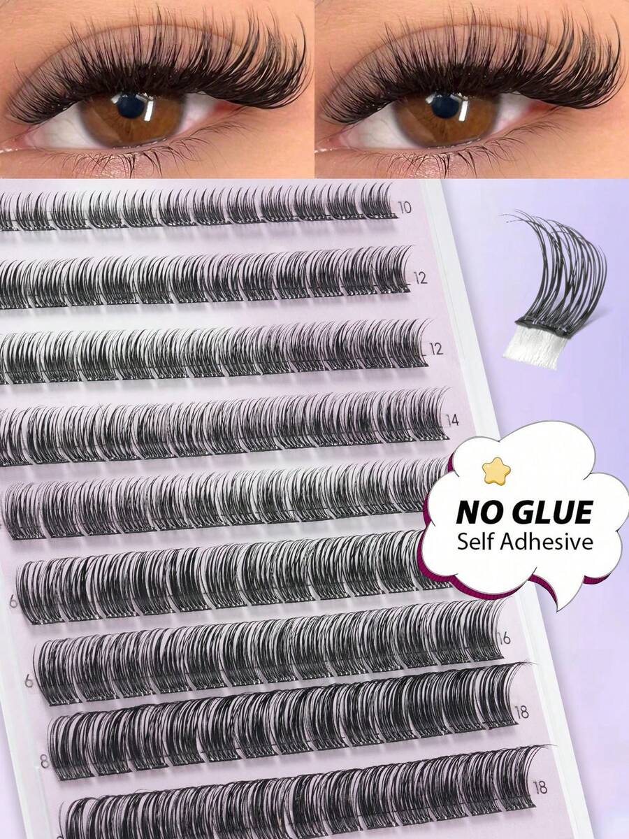120pcs Self-Adhesive False Eyelash Clusters, No Glue Needed, Fluffy Single Cluster False Eyelashes, Natural Makeup Effect, Quick Application, Suitable For Beginners, Applicable For All Occasions, Eyelashes, False Eyelashes, Glue-Free Eyelashes - D - View 1