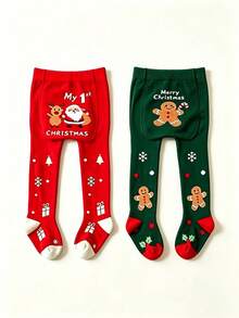 3 Pasang Celana Ketat Bayi Ukuran Besar Motif Kartun Liburan Natal, Legging Bayi Model Stirrup - MultiWarna - View 2