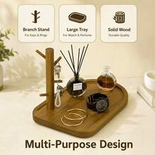 Bamboo Desktop Key Storage Tray, Branch-Shaped Desktop Organizer With Hooks, Decorative Storage Tray For Keys, Jewelry, Watches And Small Items, Entryway Table Home Decor - View 7